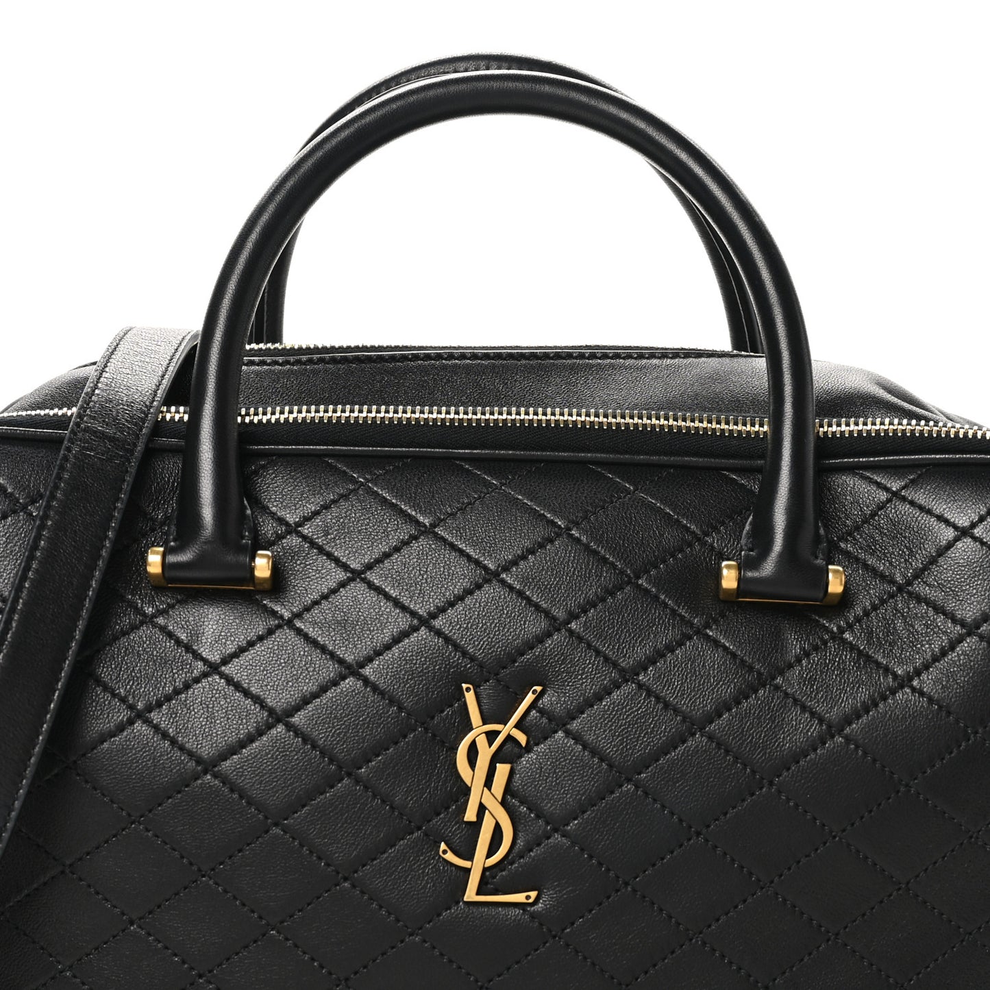 Lambskin Lyia Quilted Duffle Bag Black