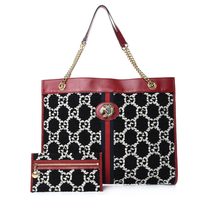Gucci Tweed GG Monogram Large Rajah Chain Tote Romantic Cherry Black White 1 of 10