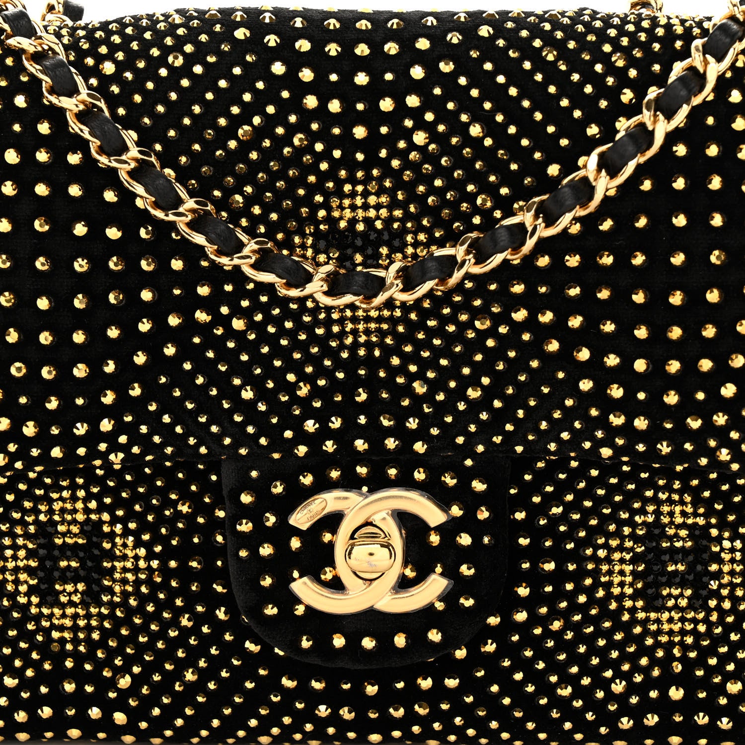 Chanel Velvet Strass Evening Flap Bag Black Gold 8 of 11