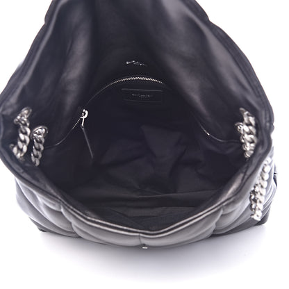 Saint Laurent Lambskin Quilted Medium Loulou Puffer Monogram Chain Satchel Black 5 of 11