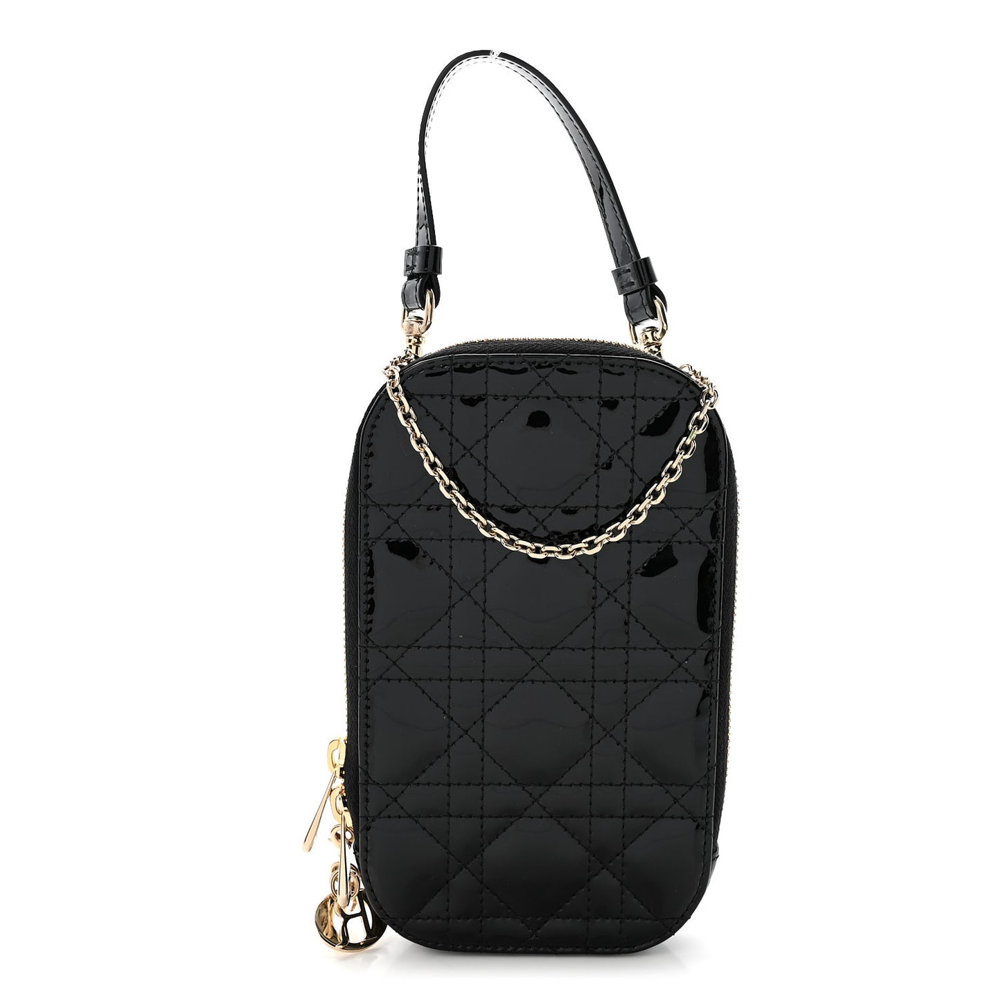 Patent Cannage Lady Dior Phone Holder Black