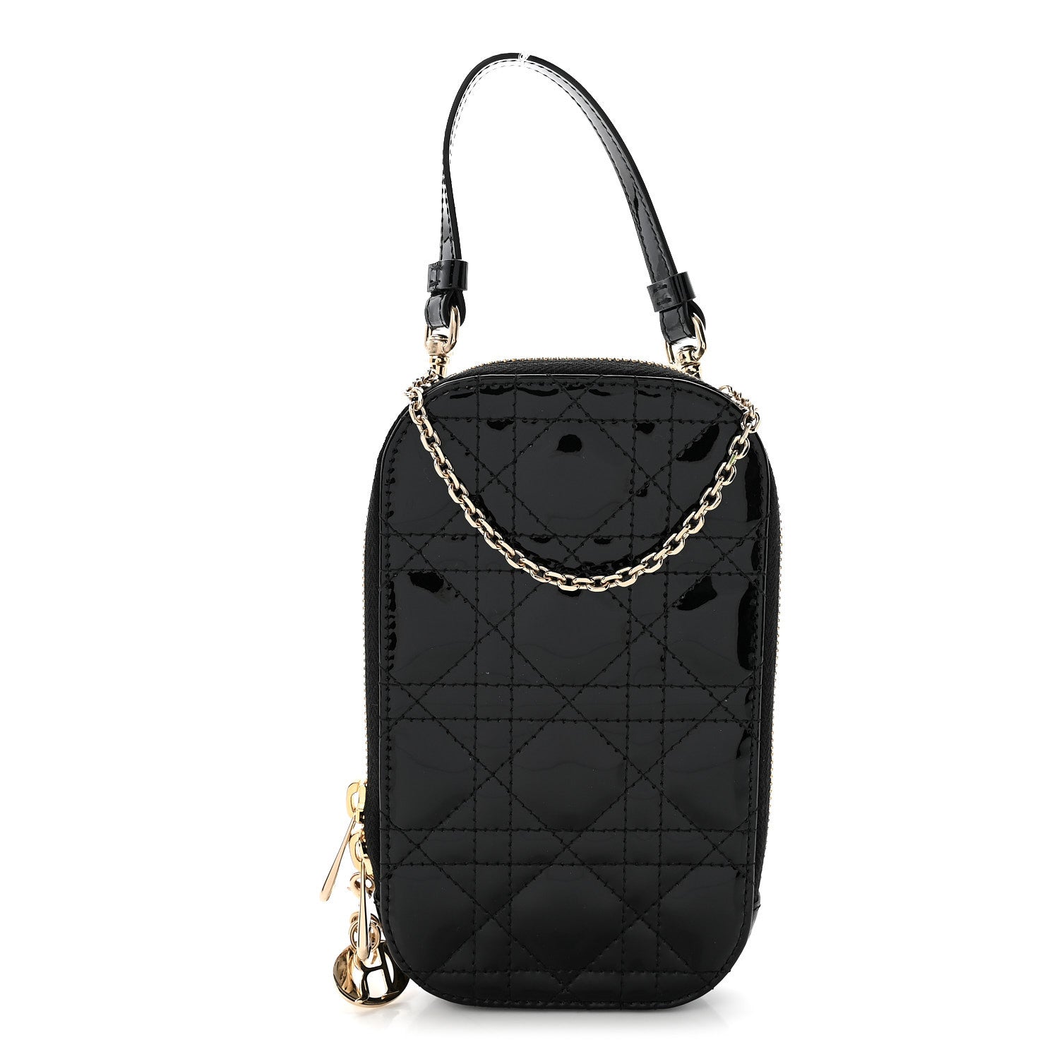 Christian Dior Patent Cannage Lady Dior Phone Holder Black 1 of 9