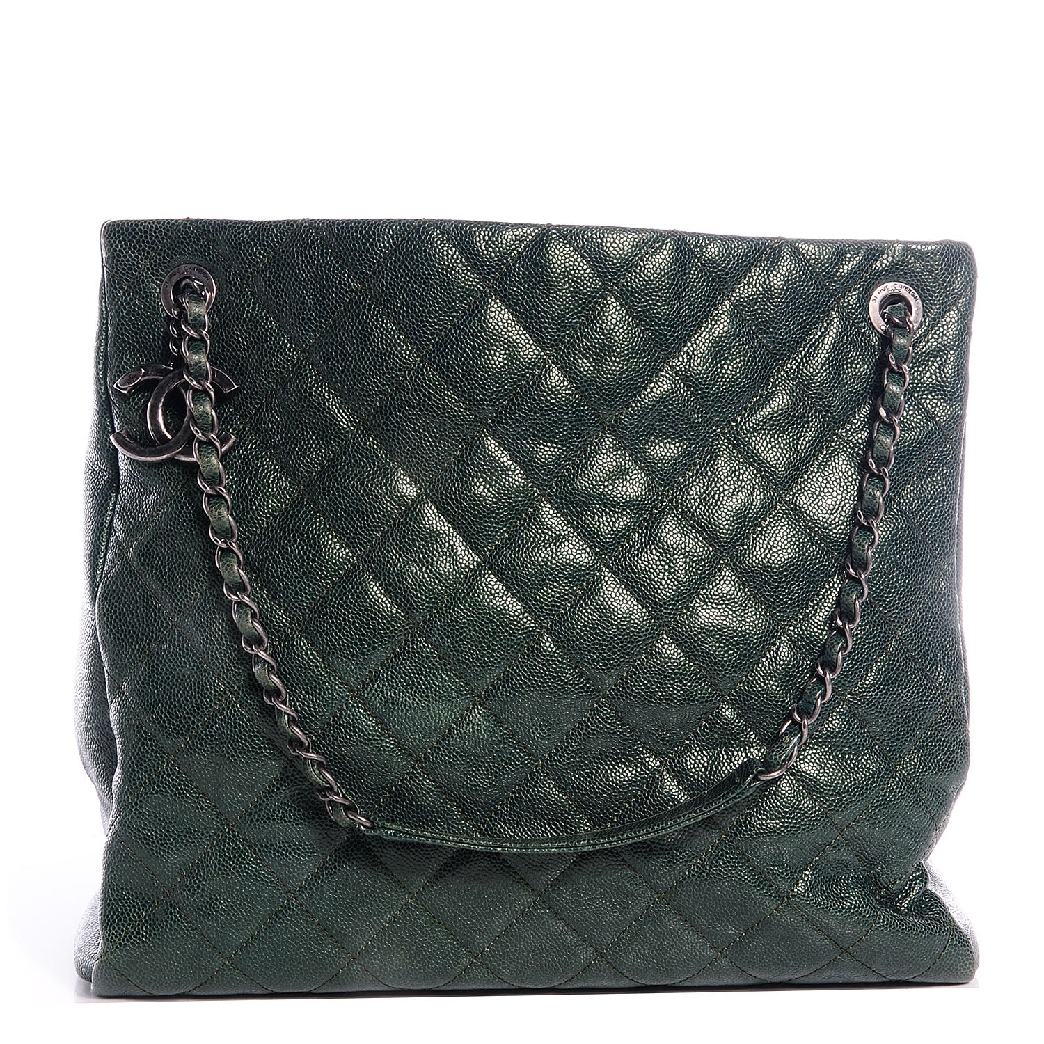 Chanel Iridescent Caviar Quilted Tall Chic Shopping Tote Dark Green 1 of 7