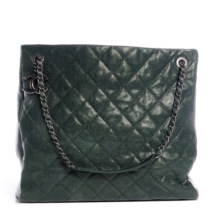 Chanel Iridescent Caviar Quilted Tall Chic Shopping Tote Dark Green 1 of 7