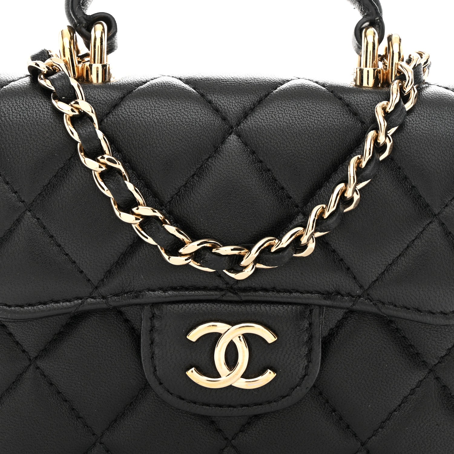 Chanel Lambskin Quilted Top Handle Flap Coin Purse With Chain Black 8 of 11