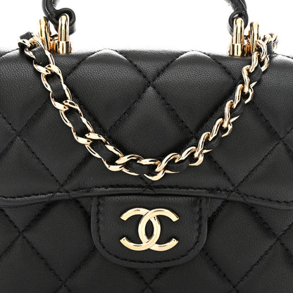 Chanel Lambskin Quilted Top Handle Flap Coin Purse With Chain Black 8 of 11