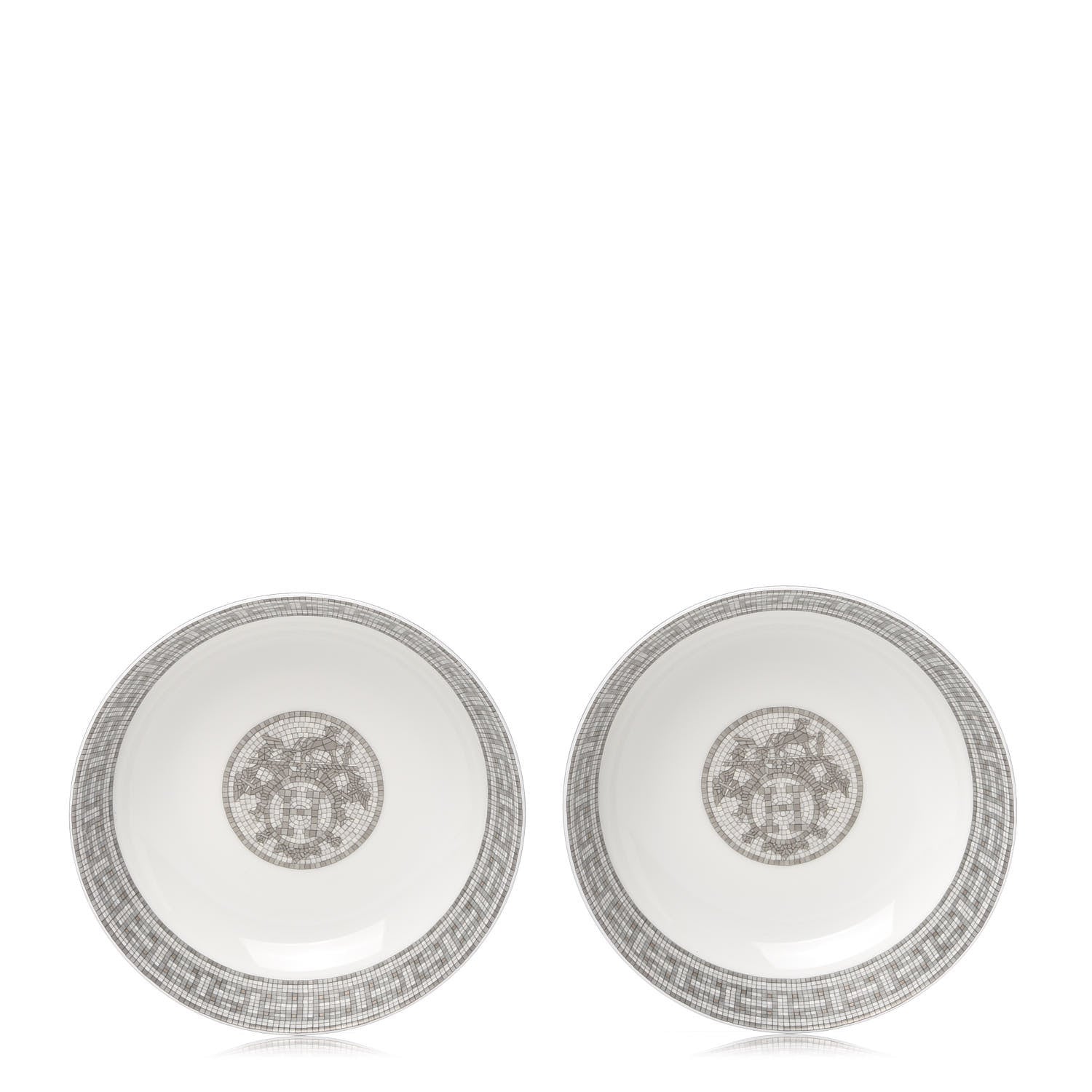 Hermes Porcelain Mosaique Au 24 Platine Cereal Bowl Set of 2 1 of 6