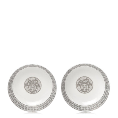 Hermes Porcelain Mosaique Au 24 Platine Cereal Bowl Set of 2 1 of 6
