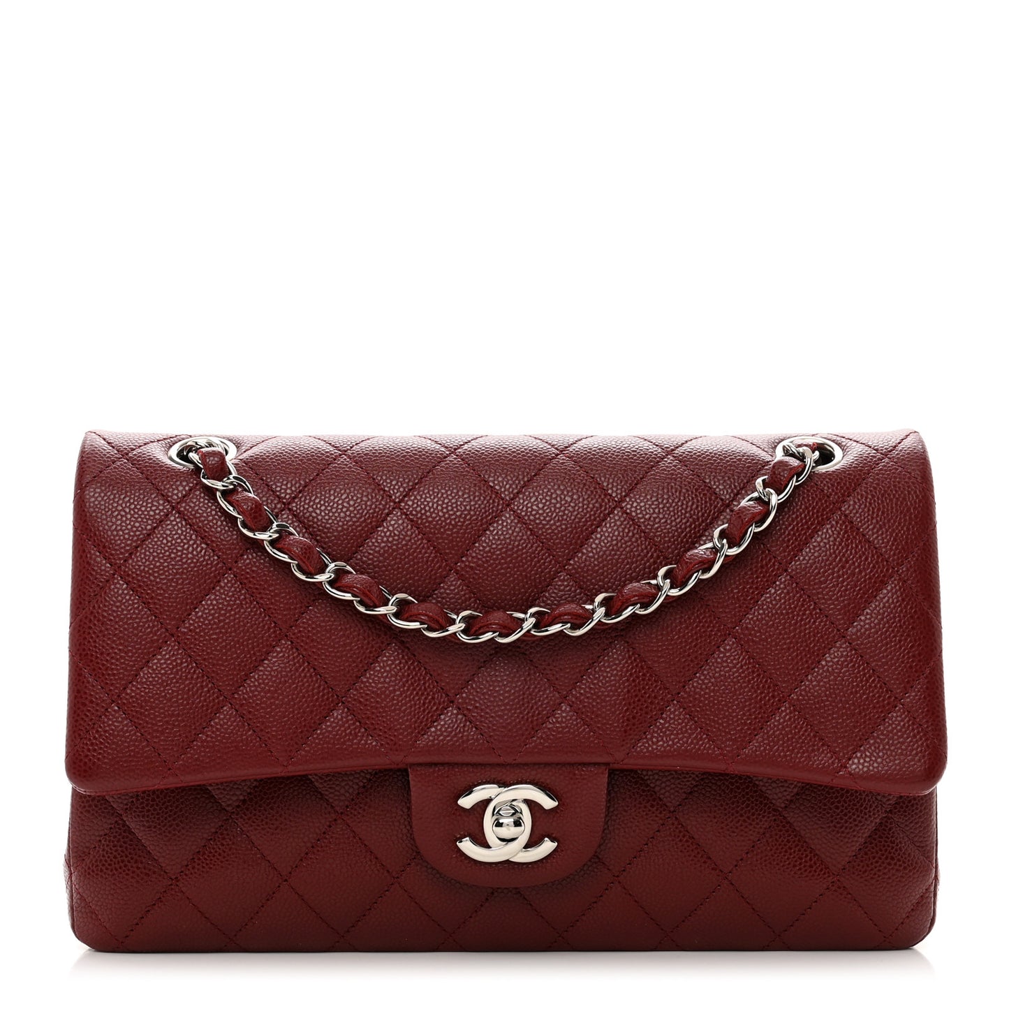 Caviar Quilted Medium Double Flap Burgundy