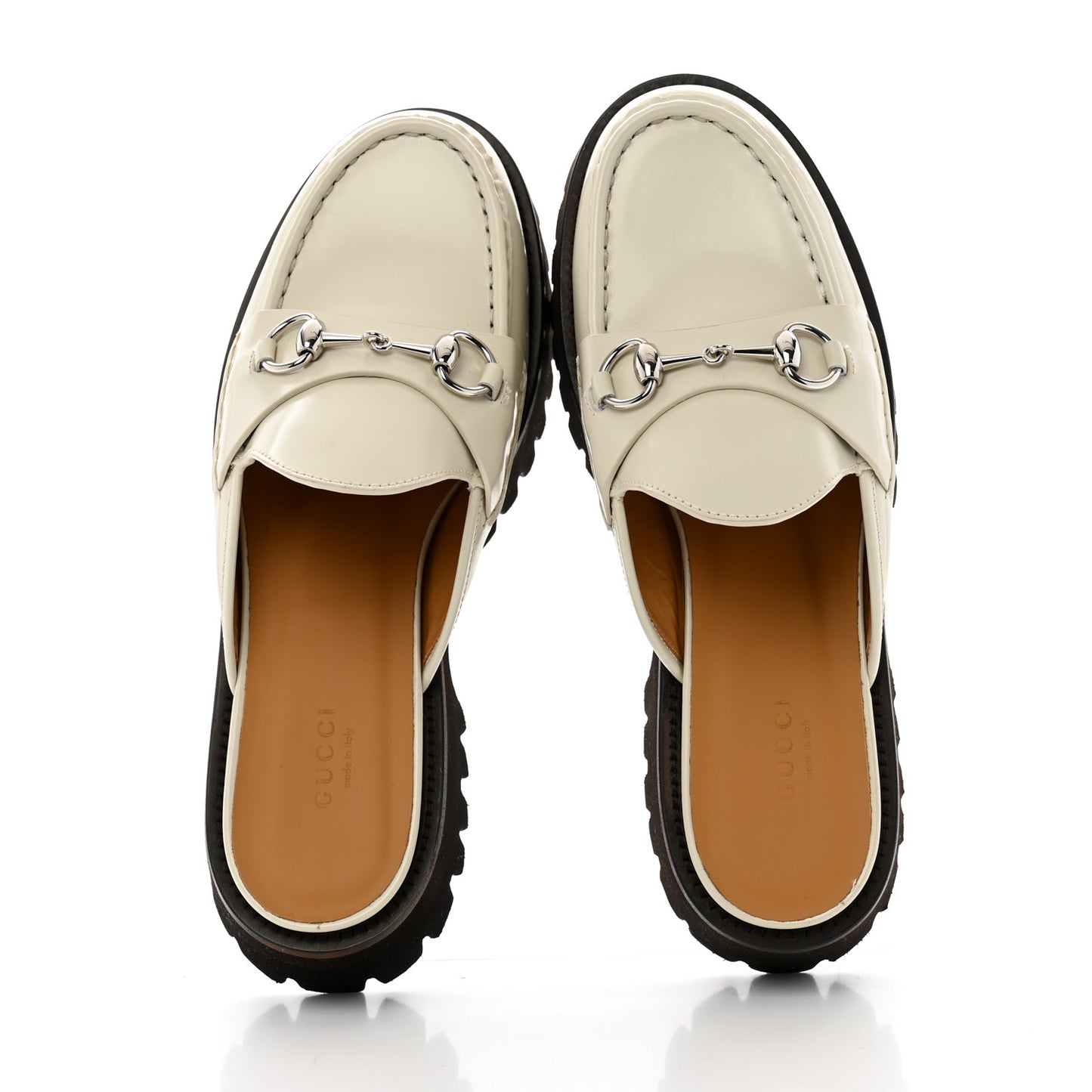 Cordovan Lux Horsebit Platform Mules 39 Mystic White