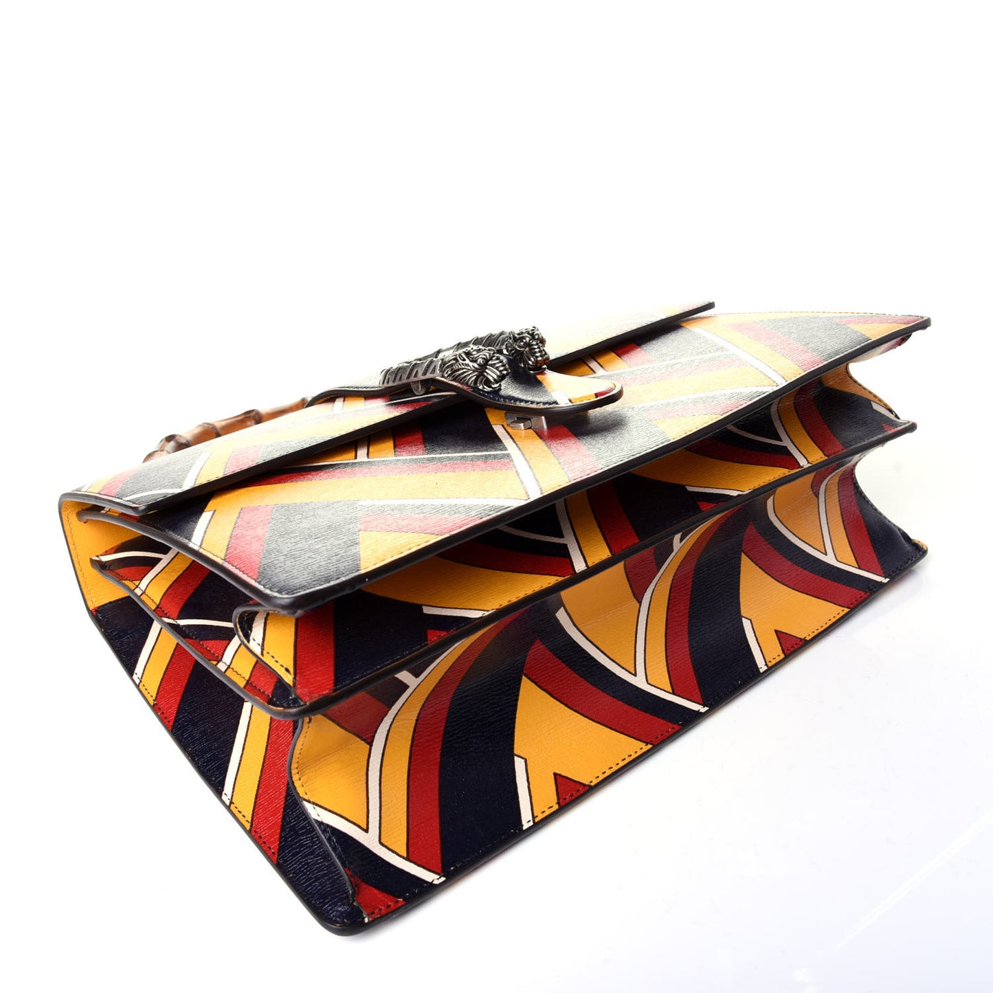 Calfskin Bamboo Chevron Print Large Dionysus Top Handle Bag Crop Rosso Blue White
