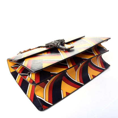 Gucci Calfskin Bamboo Chevron Print Large Dionysus Top Handle Bag Crop Rosso Blue White 5 of 10