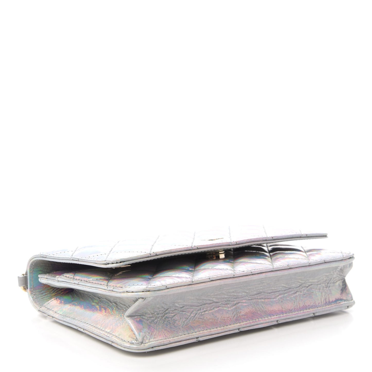 Iridescent Goatskin Quilted Wallet On Chain WOC Silver
