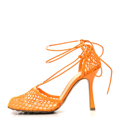 Bottega Veneta Mesh Nappa Stretch Ankle Tie Sandals 41 Tangerine 1 of 8