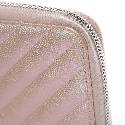 Chanel Metallic Caviar Chevron Quilted Zip Around Wallet Light Gold 9 of 12