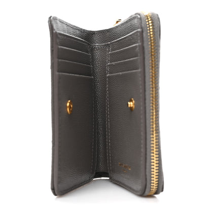 Saint Laurent Grain De Poudre Matelasse Chevron Monogram Compact Zip Around Wallet Fog 5 of 6