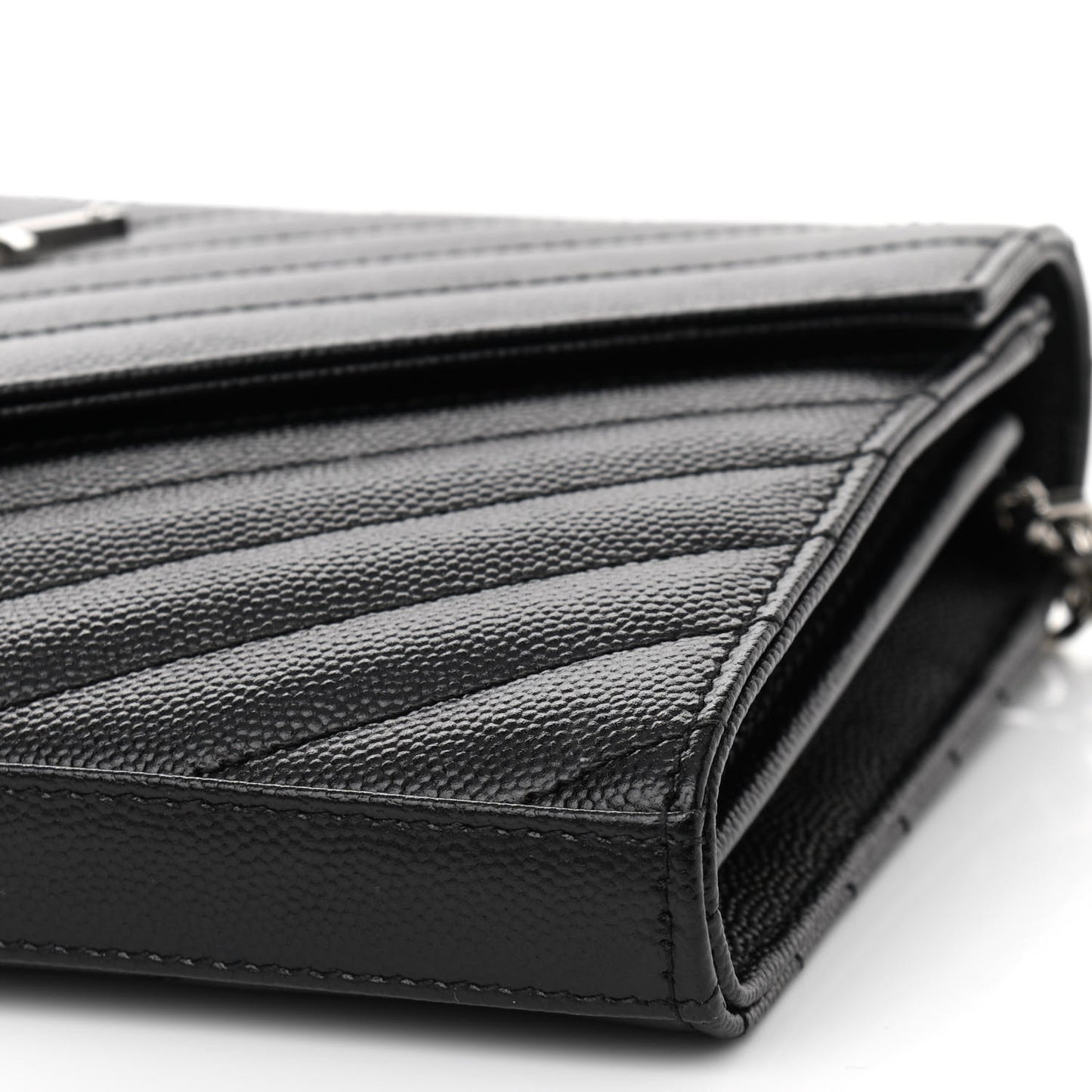 Grain De Poudre Matelasse Chevron Monogram Chain Wallet Black