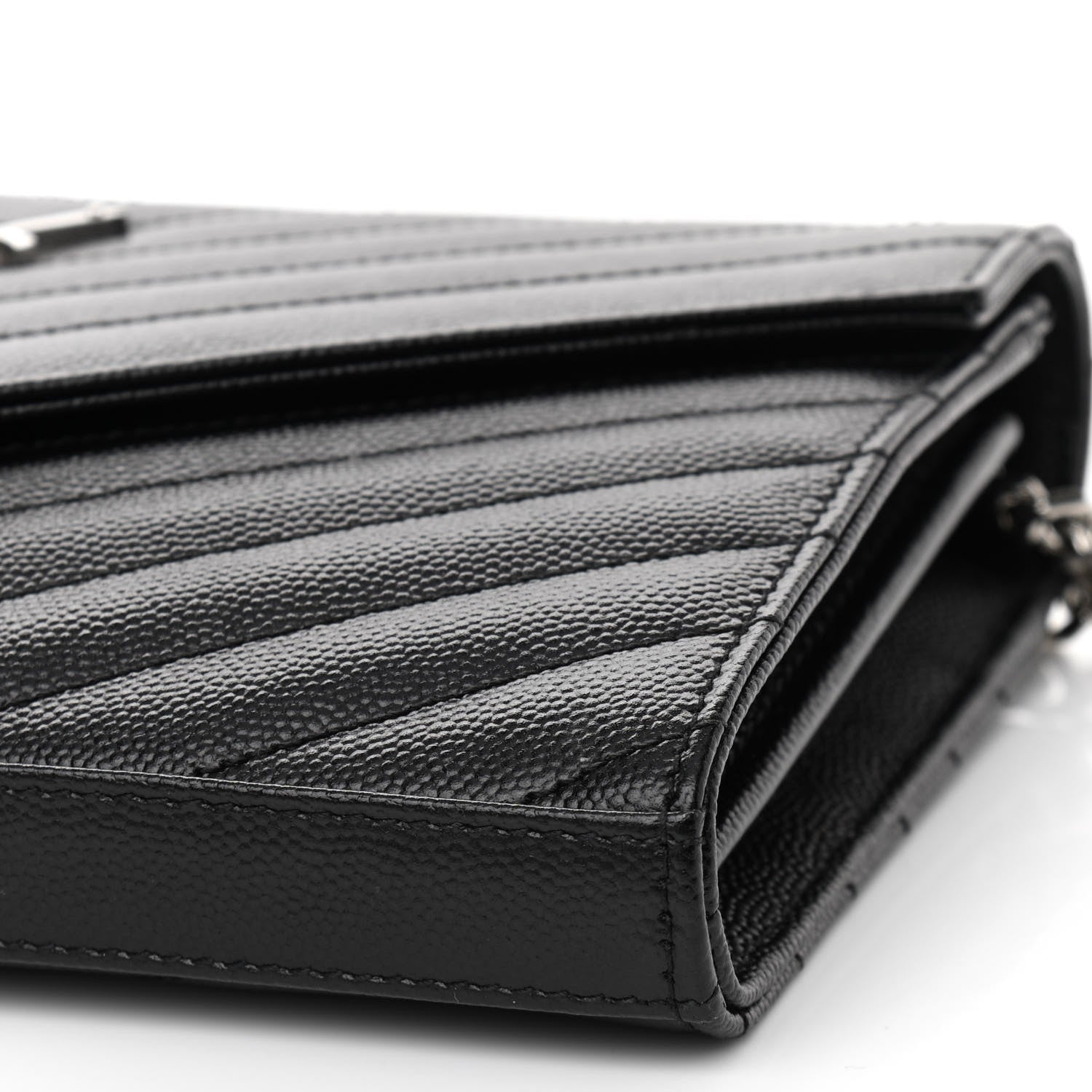 Saint Laurent Grain De Poudre Matelasse Chevron Monogram Chain Wallet Black 9 of 10