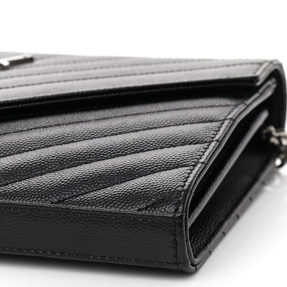 Saint Laurent Grain De Poudre Matelasse Chevron Monogram Chain Wallet Black 9 of 10
