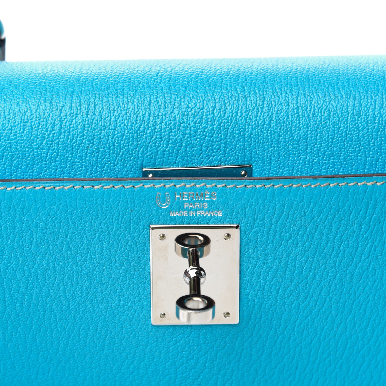 Hermes Chevre Mysore Horseshoe Kelly Sellier 28 Turquoise Gris Perle 8 of 11