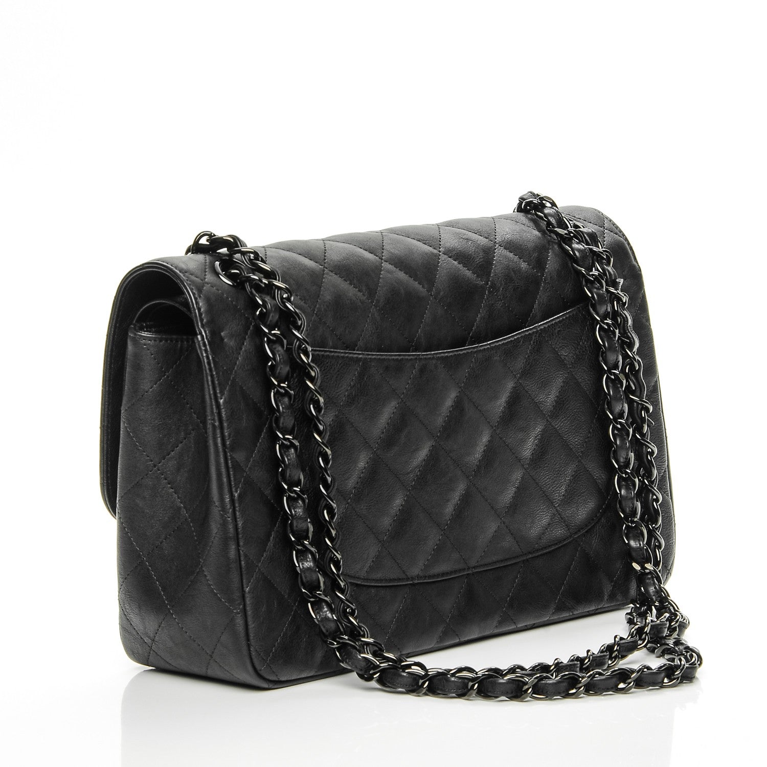 Chanel Crumpled Calfskin Quilted Jumbo Double Flap So Black 3 of 8