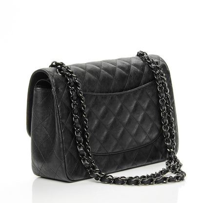 Chanel Crumpled Calfskin Quilted Jumbo Double Flap So Black 3 of 8