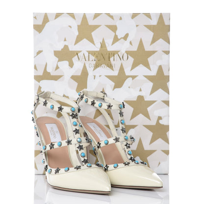 Valentino Garavani Patent Stars Turquoise Rockstud Rolling Ankle Strap 100mm Pumps 39.5 Ivory 10 of 10