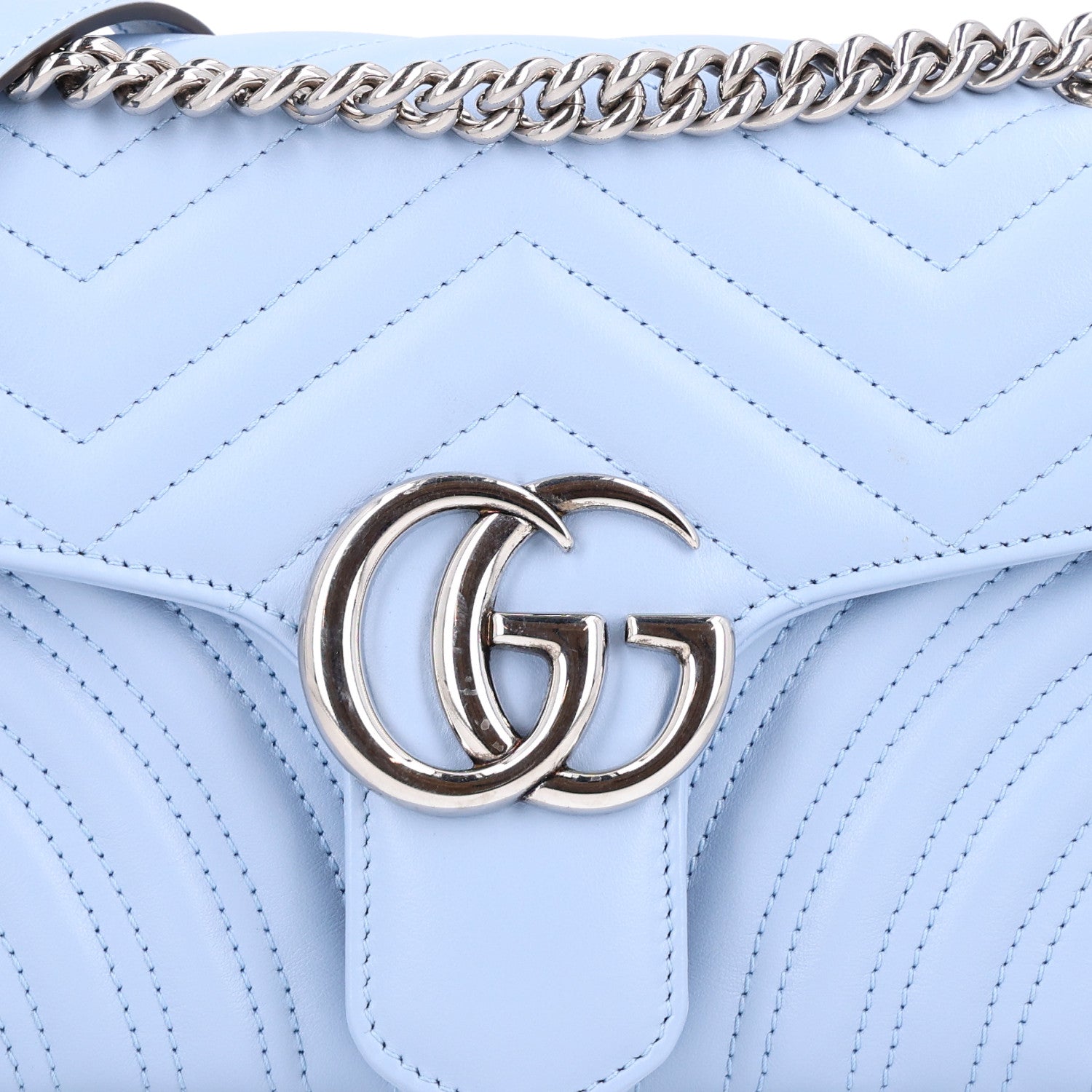 Gucci Calfskin Matelasse Small GG Marmont Shoulder Bag Porcelain Light Blue 8 of 10