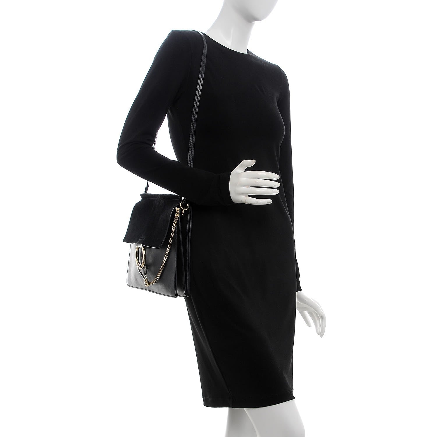 Chloe Suede Calfskin Medium Faye Shoulder Bag Black 2 of 14