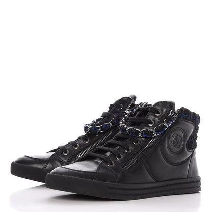 Chanel Lambskin Tweed Zipped Sneakers 35 Black Blue 2 of 8