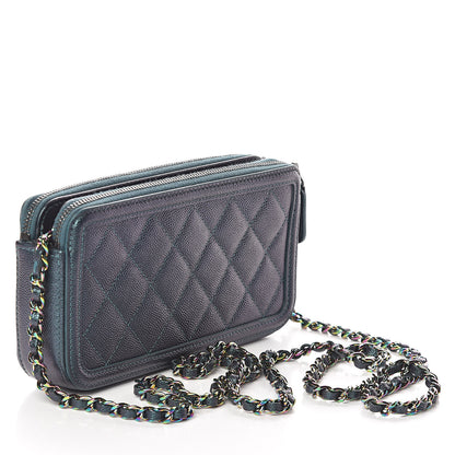Chanel Iridescent Caviar Quilted CC Filigree Clutch With Chain Dark Turquoise 3 of 12