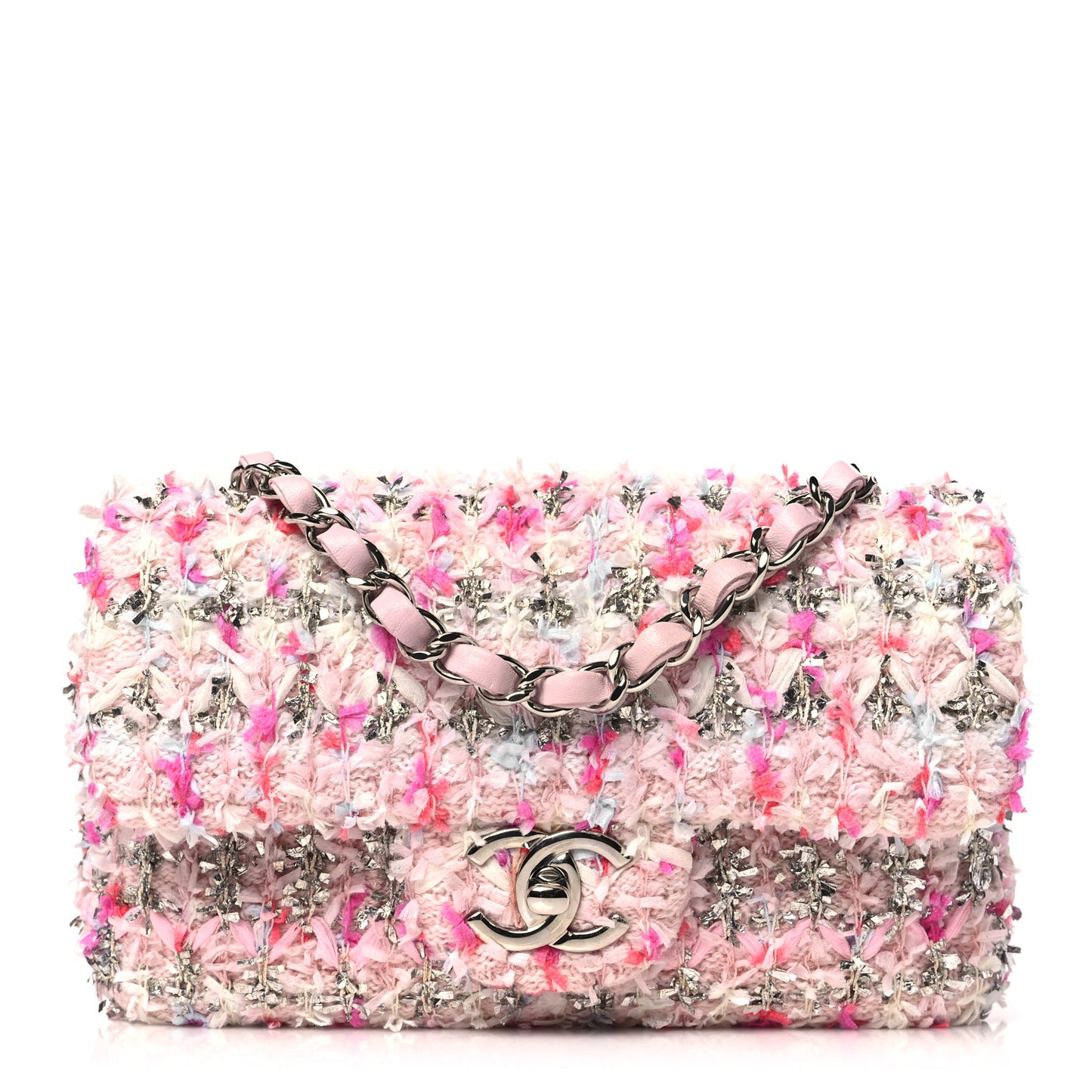 Tweed Quilted Mini Rectangular Flap Light Pink Silver Blue