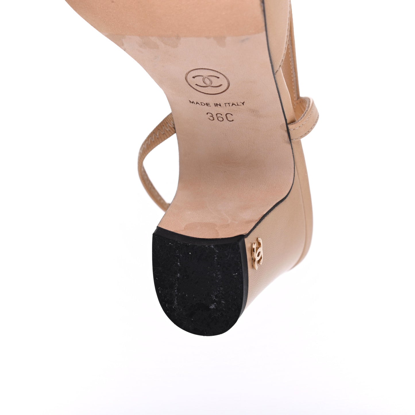 Goatskin Grosgrain Cap Toe CC Slingback Pumps 36 Beige Black