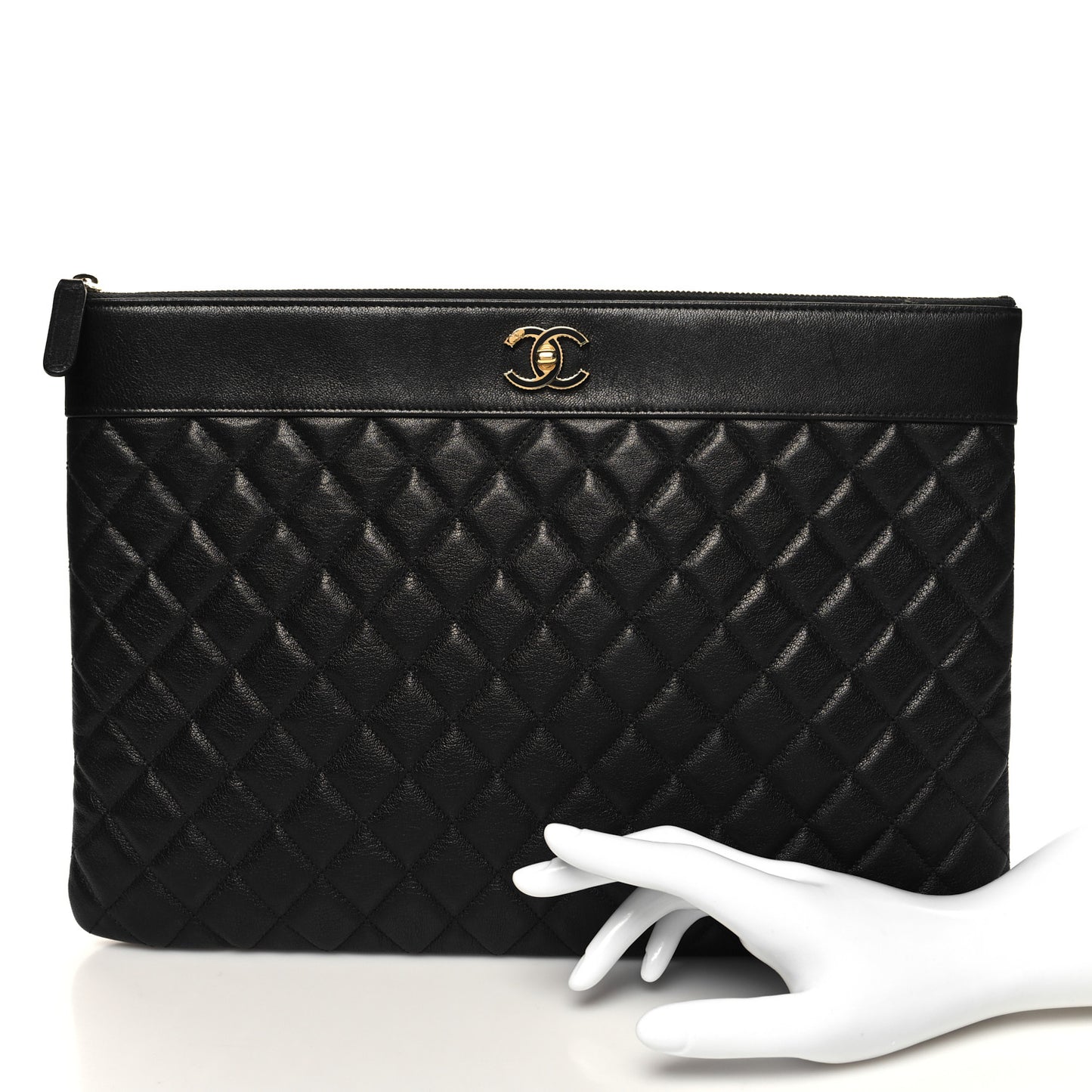 Sheepskin Quilted Large Vintage Mademoiselle Cosmetic Case Black