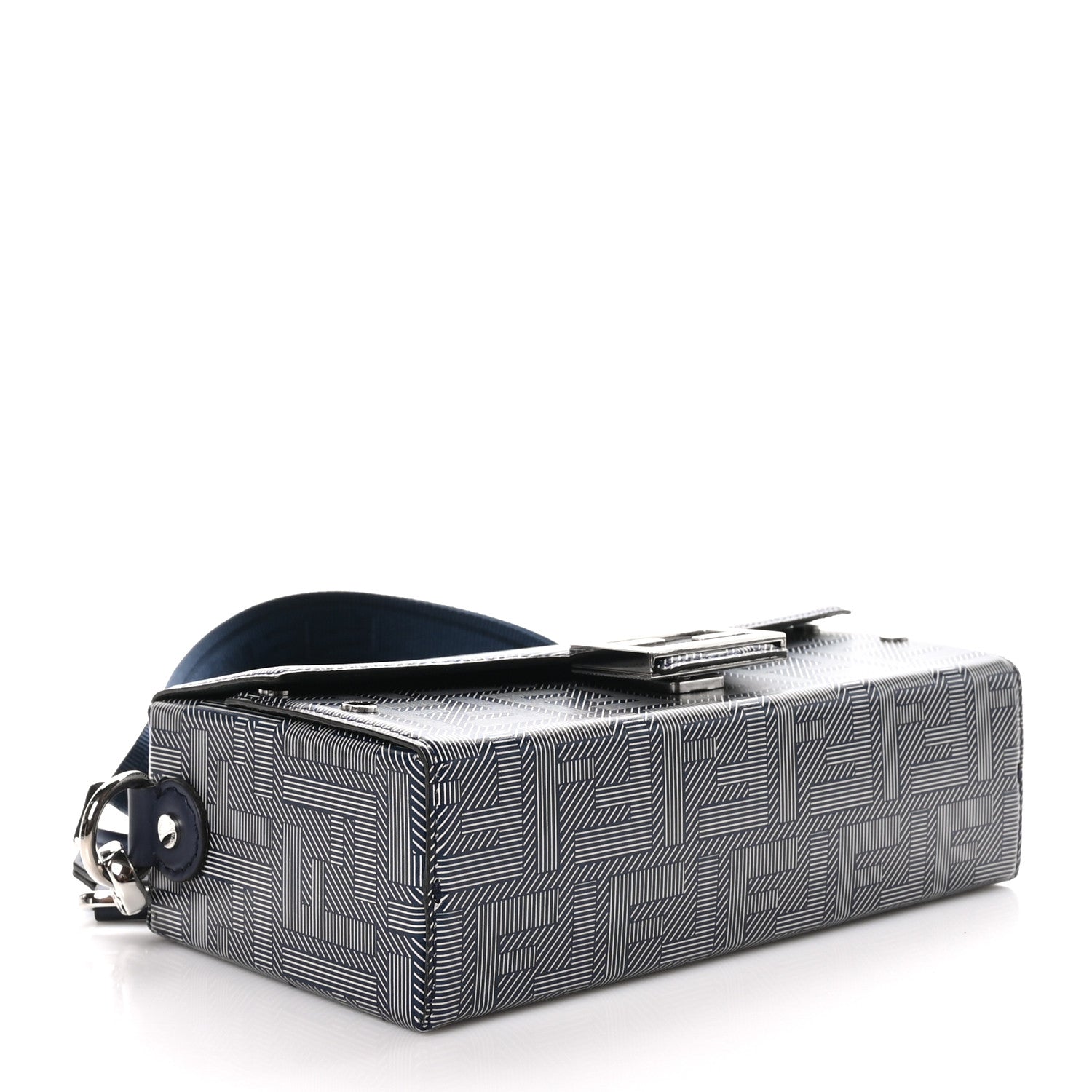 Fendi Vitello King FF Lines Embossed Bi-Color Baguette Soft Trunk Ghiaia Blue Mirto 4 of 8