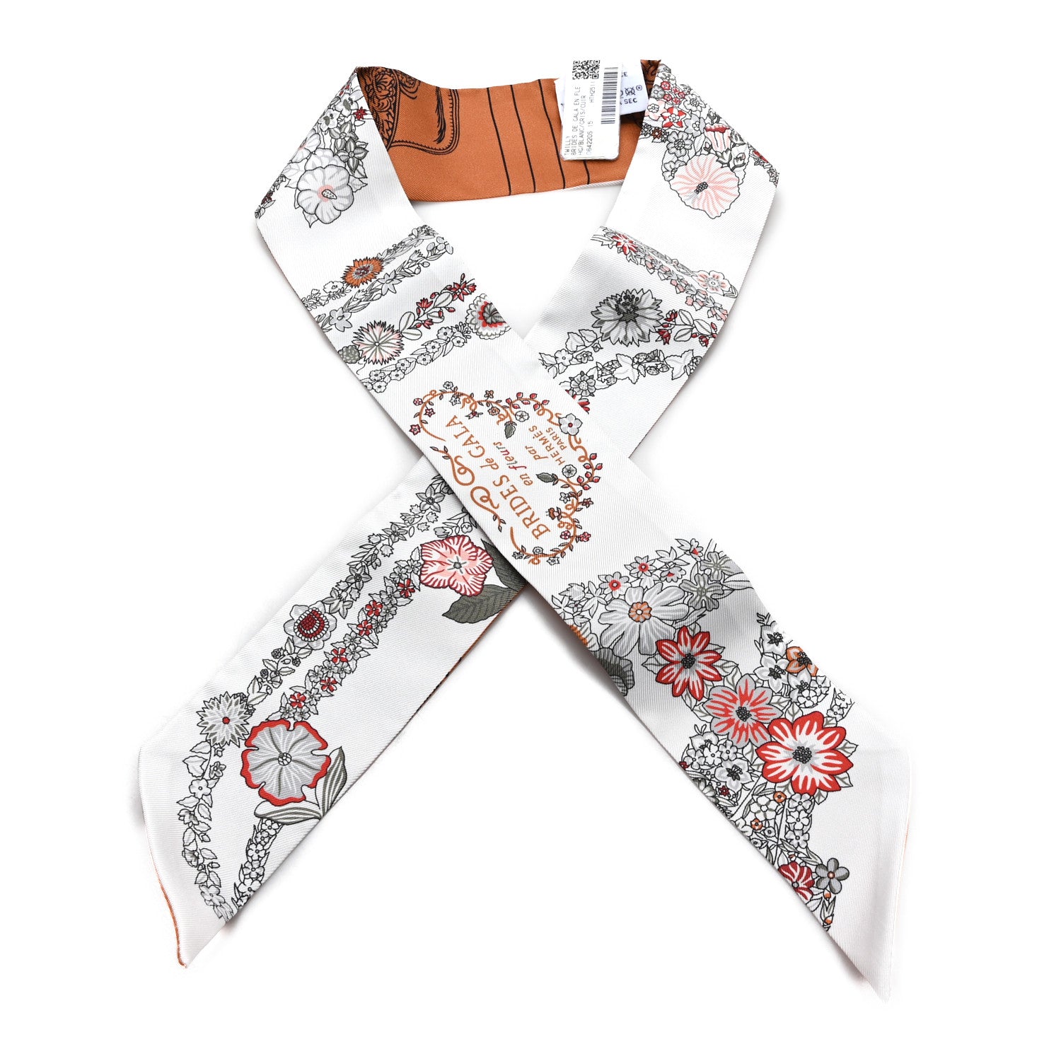 Hermes Silk Brides De Gala En Fleurs Twilly White Gris Cuir 1 of 4
