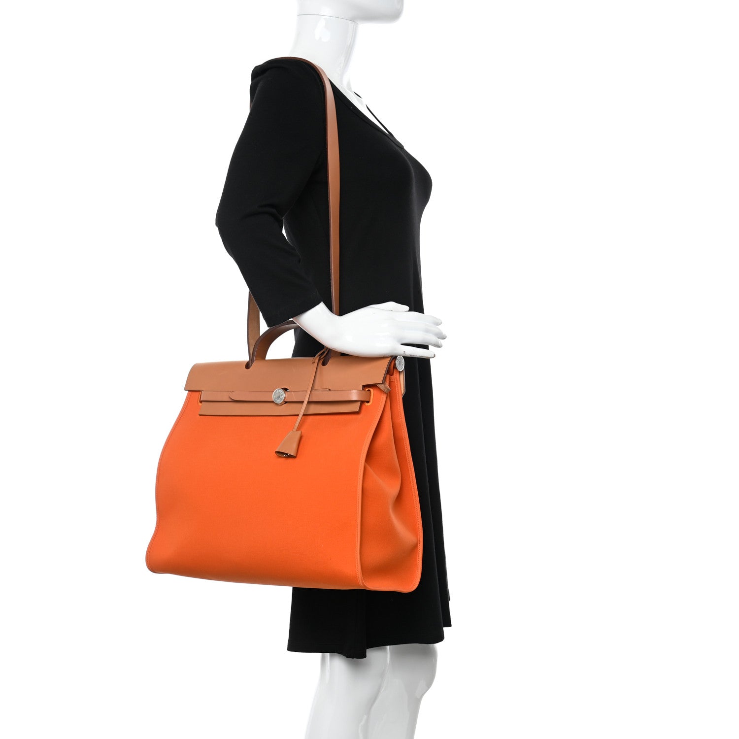 Hermes Vache Hunter Toile Herbag Zip 39 MM Orange Natural 2 of 12