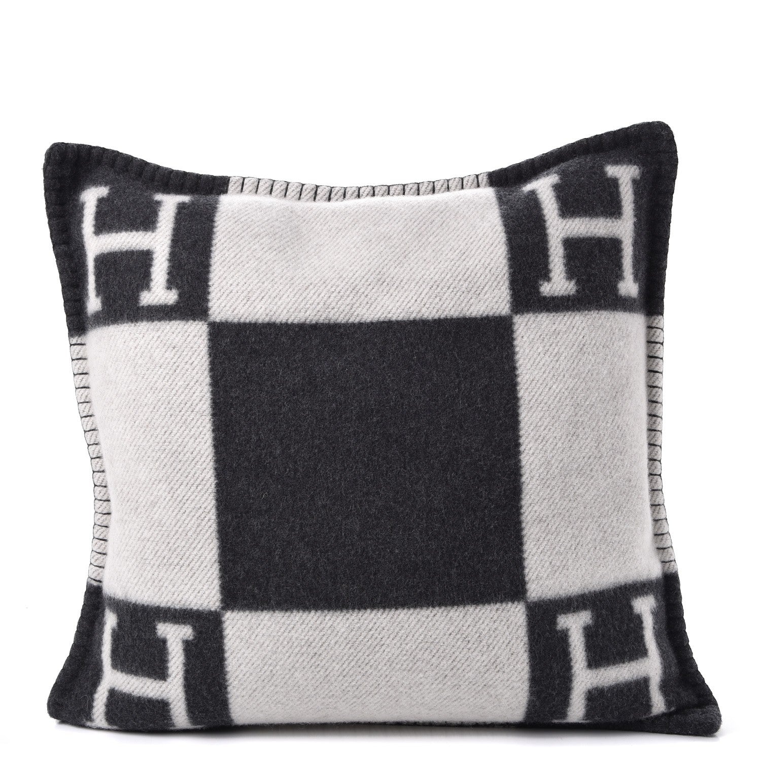 Hermes Wool Cashmere Avalon Pillow PM Ecru Gris Fonce 1 of 6