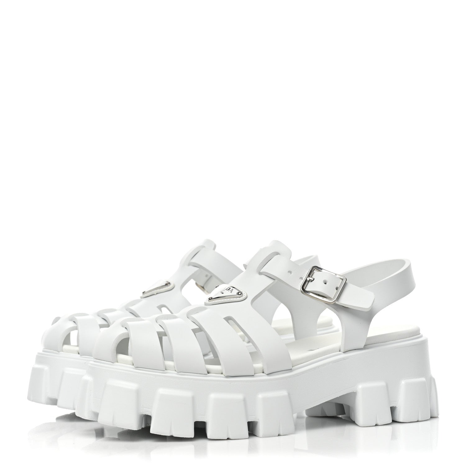 Prada Foam Rubber Metal Triangle Logo Monolith 55mm Cage Sandals 40 White 3 of 10