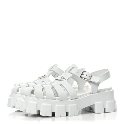 Prada Foam Rubber Metal Triangle Logo Monolith 55mm Cage Sandals 40 White 3 of 10