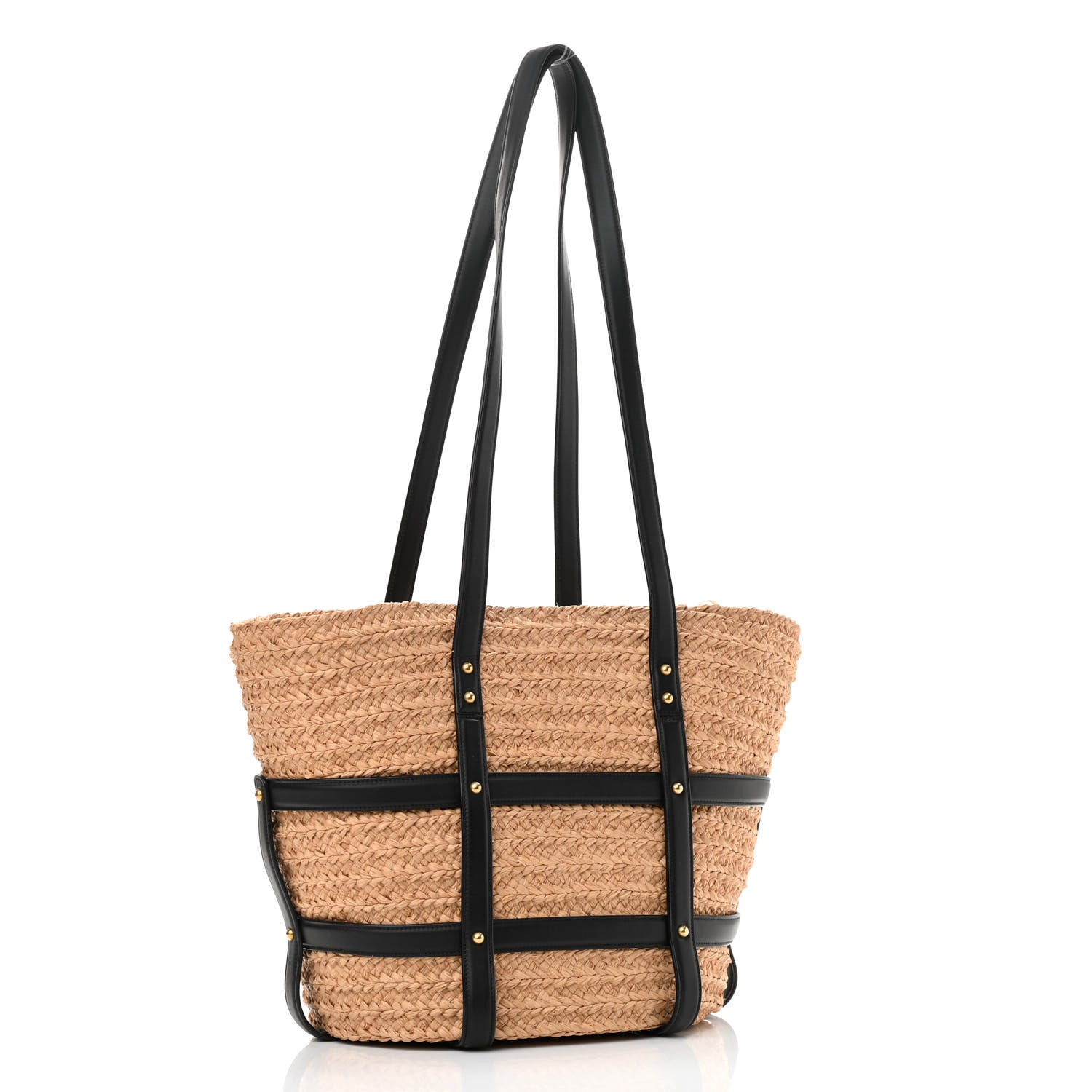 Saint Laurent Raffia Calfskin Caged Tote Naturale Black 3 of 10