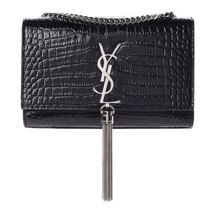 Saint Laurent Croc Calfskin Embossed Small Classic Monogram Kate Tassel Satchel Black 1 of 9