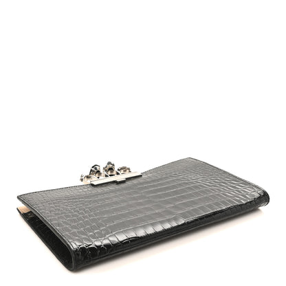 Alexander McQueen Calfskin Crocodile Embossed Knuckle Flat Clutch Black 4 of 6