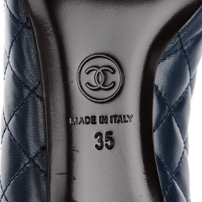 Chanel Lambskin Quilted CC Cap Toe Low Heel Ballerina Pumps 35 Navy Blue 7 of 9