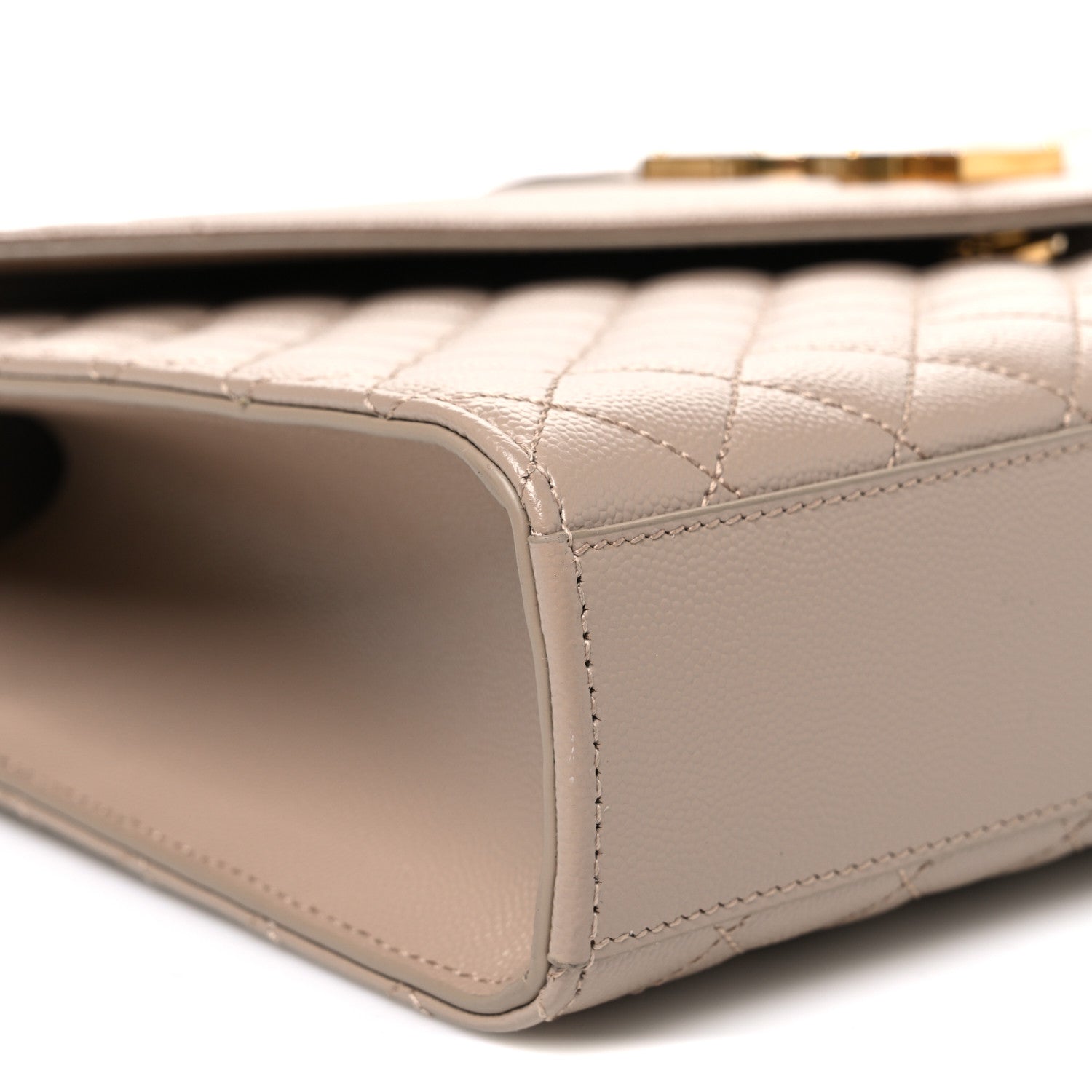 Saint Laurent Grain De Poudre Mixed Matelasse Large Triquilt Monogram Satchel Dark Beige 9 of 10