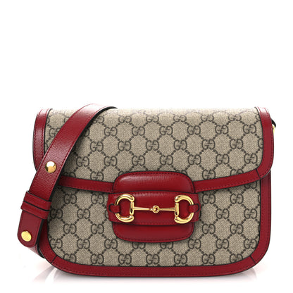 Gucci GG Supreme Monogram Azalea Calfskin Horsebit 1955 Shoulder Bag Beige Ebony New Cherry Red 1 of 11