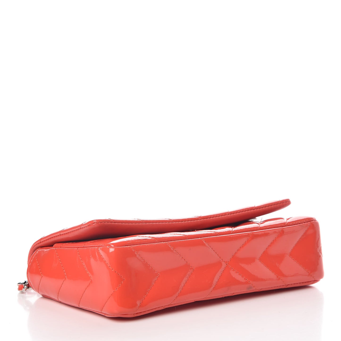 Patent Calfskin Chevron Quilted Wallet On Chain WOC Red