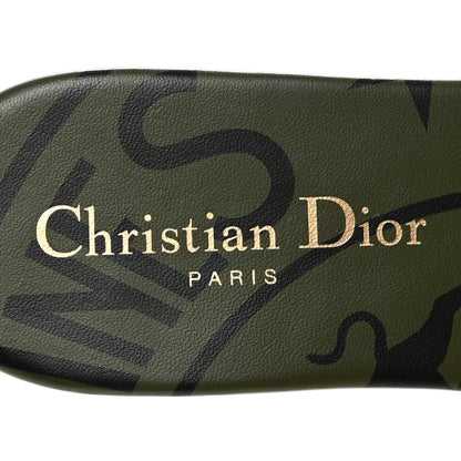 Christian Dior Canvas Union Embroidered Dway Flat Slide Sandals 36.5 Kaki 8 of 10