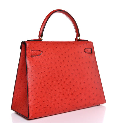 Hermes Ostrich Kelly Sellier 28 Rouge Vif 3 of 36