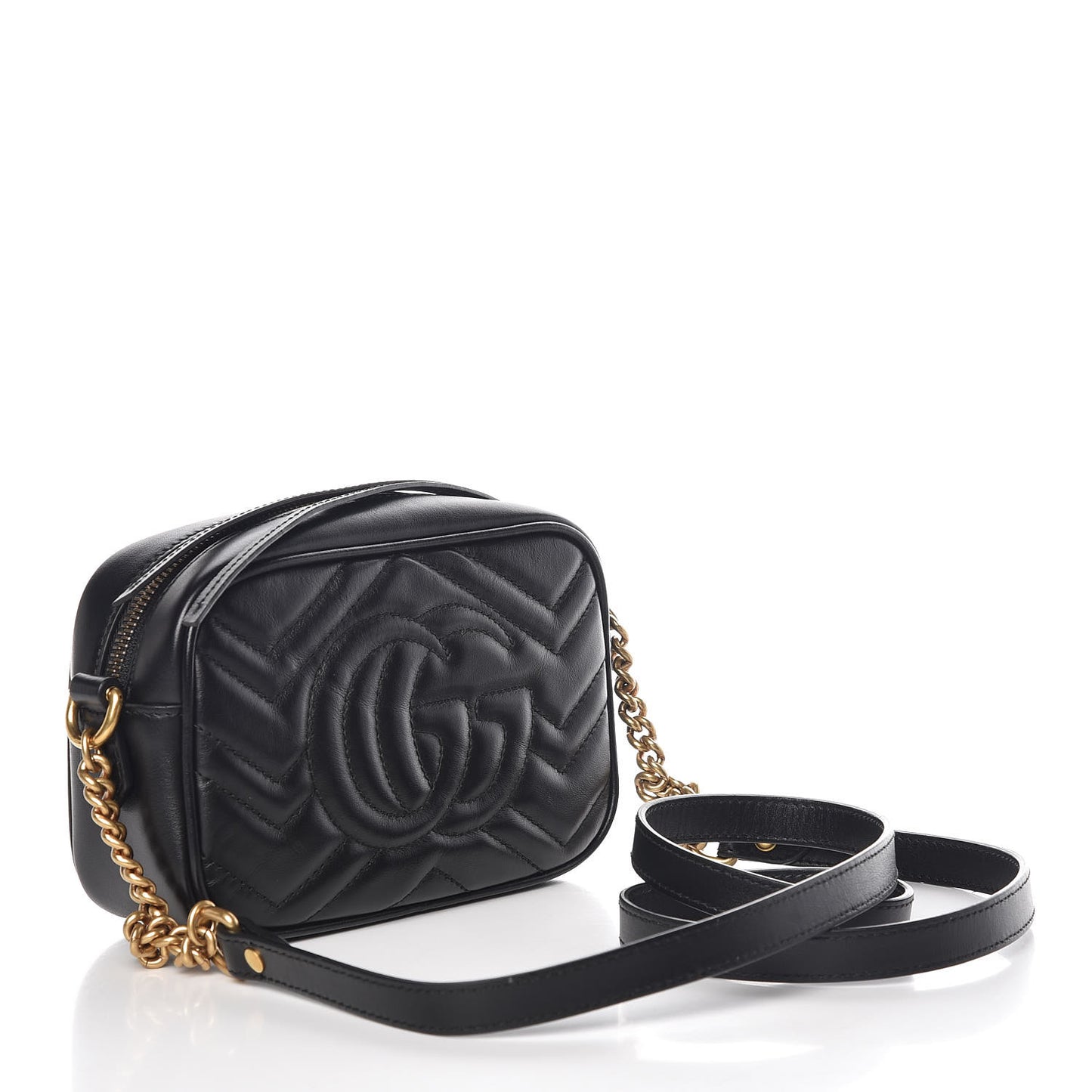 Calfskin Matelasse Mini GG Marmont Chain Shoulder Bag Black